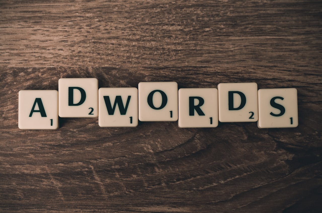 about-me-02 Scrabble tiles spelling 'AdWords' on a wooden surface, symbolizing digital marketing concepts.